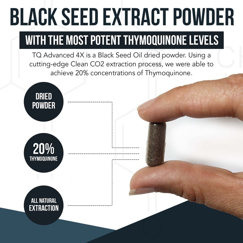 [Australia] - 20% Thymoquinone Black Seed Oil Extract Capsules - TQ-Advanced 4X®: Highest Thymoquinone Concentration Available - 60:1 Concentrate from Nigella Sativa, Raw Form, Vegan, Glass Bottle (60 Capsules) 50 MG (TQ) 