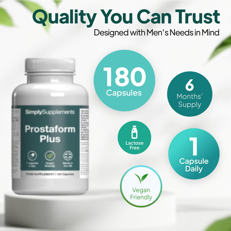 Prostaform Capsules with Pumpkin Seed, Zinc, L-Glutamine & L-Arginine HCL | Male Health, Prostate Function & Reproductive Health | 180 Capsules | Vegan Friendly | Made in The UK & GMP Certified Unflavoured 180 count (Pack of 1)