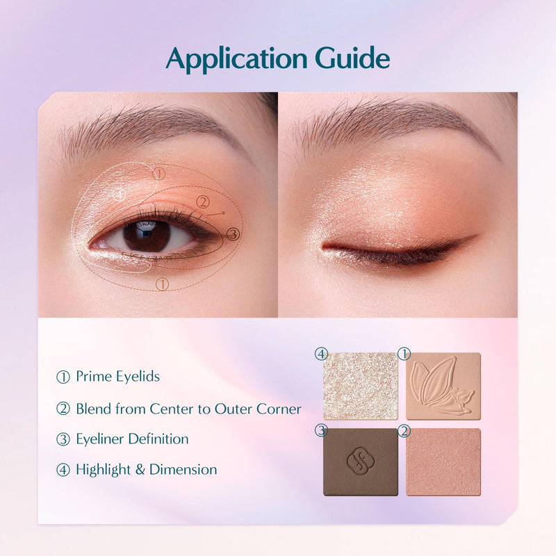 [Australia] - FLORASIS Butterfly Glitter Quad Eyeshadow Palette (02 Peach Haze, 1 Count) 02 Peach Haze 1 Count (Pack of 1) 