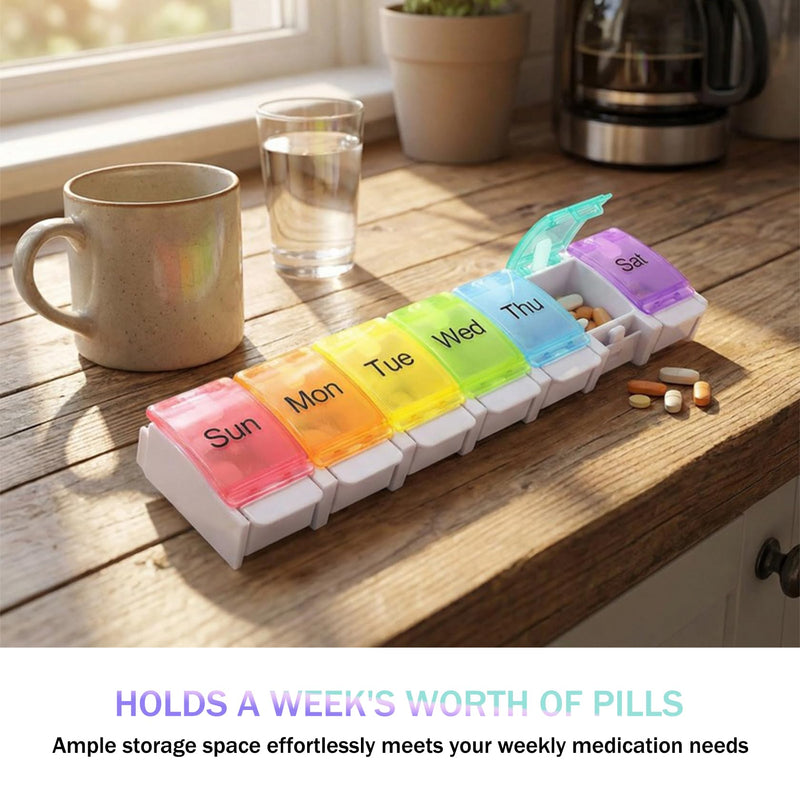Weekly Pill Organizer,7 Day Pill Box with Push Buttons–Medicine Pill Case for Travel,Daily Vitamin Container,Medication&Supplement Holder,Cute Pill Organizer