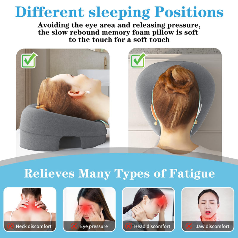 [Australia] - Ergonomic Face Down Pillow for Massage – Memory Foam Face Pillow with Detachable Cover, Ideal for Prone Sleepers, Stomach Sleeping, Post-Eye Surgery Recovery, Spa, and Beach Tanning (Grey) Grey 