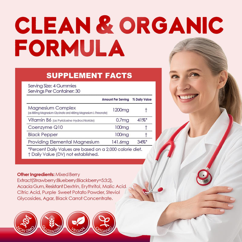 5 in 1 Magnesium Glycinate Gummies, 1400mg from Magnesium Glycinate, L-Threonate & Vitamin B6, Magnesium Complex for Women, Third-Party Tested, 120 Gummies, Non-GMO 120 Count (Pack of 1)