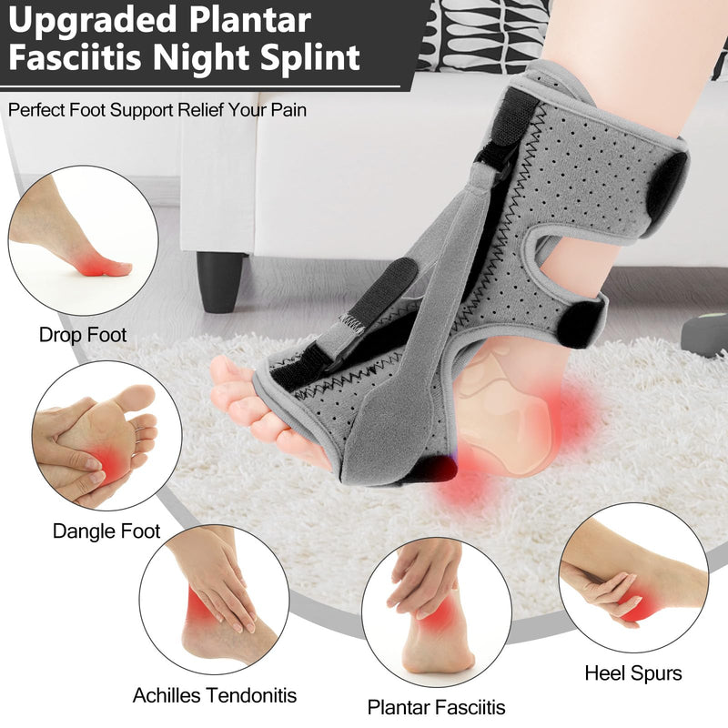 Plantar Fasciitis Night Splint, Plantar Fasciitis Relief Brace, 3 Adjustable Straps Relief Brace for Foot Drop, Achilles Tendonitis & Heel Pain - Day & Night Support (Elephant Grey) One Size Elephant Grey 1