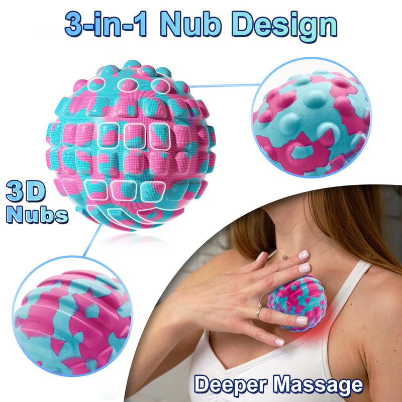 Deep Tissue Massage Ball for Exercise & Recovery - SGS Certification - Targets Back, Shoulder, Legs&Feet - Relieves Muscle Knots, Joint Pain&Tightness, Pressure Point Therapy- Myofascial Release Ball Blue&pink Set | 2.8 & 5.1 Inch