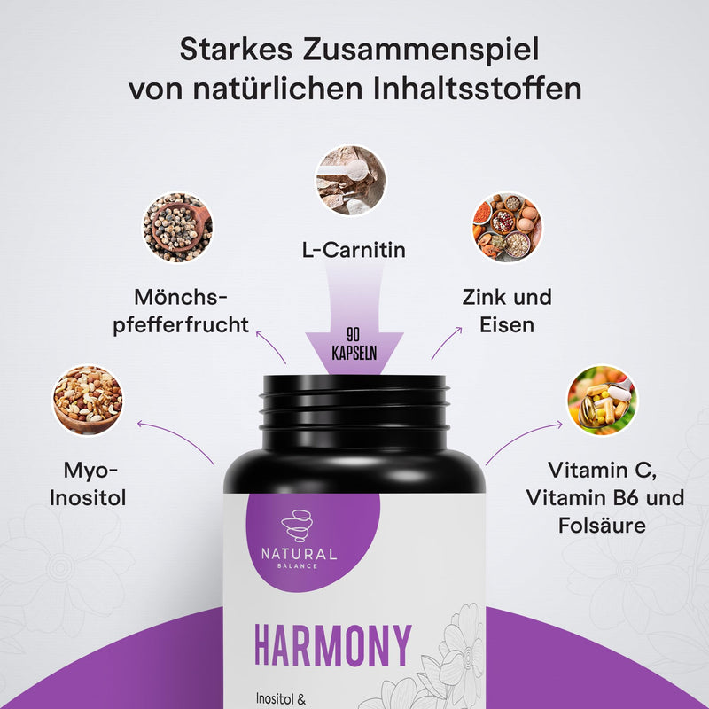 [Australia] - HARMONY - Monk's Pepper & Myo Inositol High Dose for Women Balance - 90 vegan capsules with Vitex Agnus Castus, L-Carnitine, Folic Acid & Iron for hormonal balance & well-being 