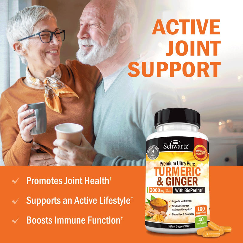 [Australia] - Turmeric Curcumin and Ginger 2000mg with BioPerine for Maximum Absorption, 95% Standardized Curcuminoids Natural Turmeric Supplement for Joint & Immune Support - Gluten-Free, No-GMO, 160 Capsules Turmeric Ginger Capsules 160 Count (Pack of 1) 