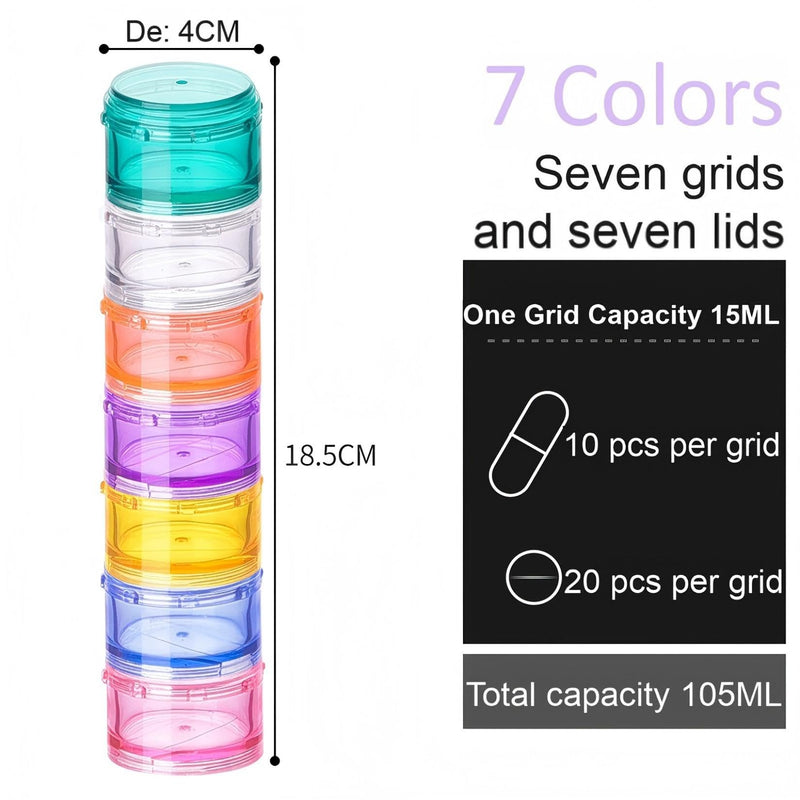 Stacking Pill Box Vitamin Organizer 7 Day Travel Case Holder Container (Multicolor, S) Multicolor