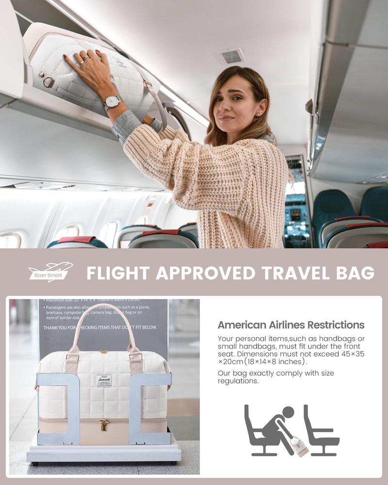 LOVEVOOK Travel Duffle Bag with Shoe Compartments - Carry on Overnight Bag & Weekender Bags for Women, Yoga Gym Bag with Wet Pocket, 2Pcs Set White/Nude X-Large