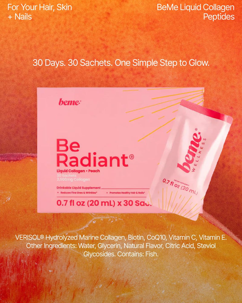 BeMe Liquid Collagen for Women | 2500mg VERISOL + Biotin | 30 Sachets | 2,500mg per sachet + biotin | 30-day supply | No added sugar | Third-party tested Peach 21 Fl Oz (Pack of 1)