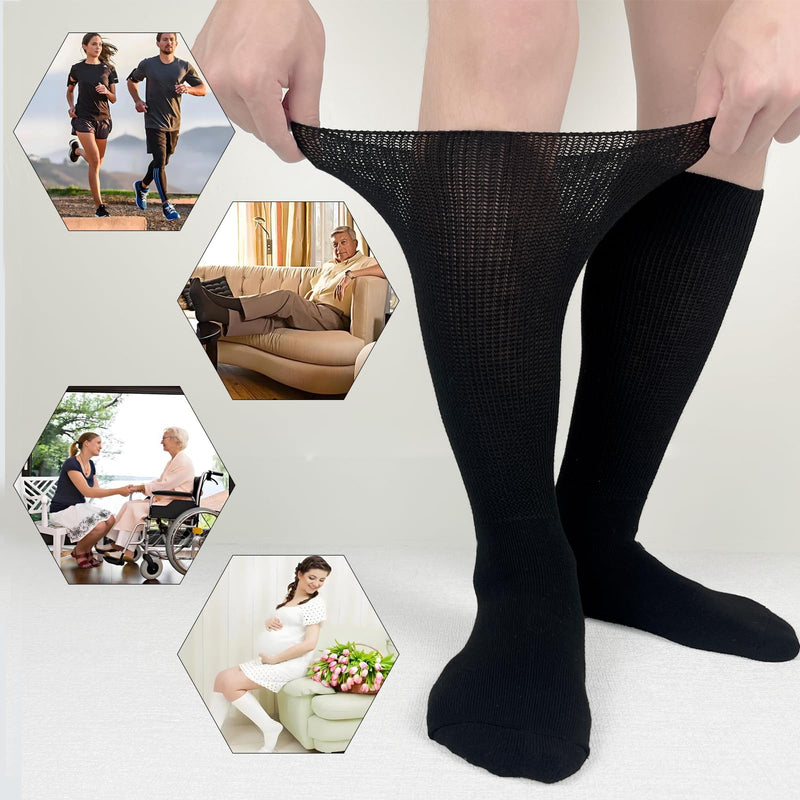 [Australia] - Diabetic Socks Extra Width Non Binding 3 Pairs Bariatric Sock Men Women Neuropathy Hospital Swollen Socks One Size Black-3pairs 
