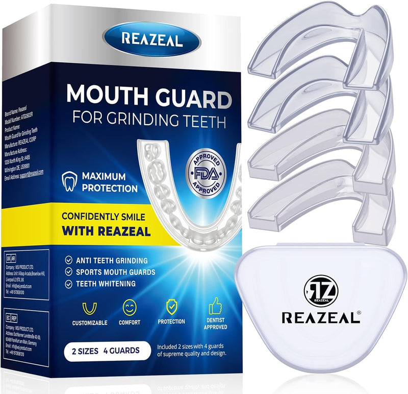 Mouth Guard for Grinding Teeth at Night: Mouth Guard for Sleeping - Night Guard for Teeth Grinding (Two Sizes /4 Packs) 4 Pack