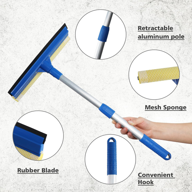 [Australia] - Professional Window Squeegee,2 in 1 Squeegee Window Cleaner with Long Stainless Steel Handle,Sponge Car Window Squeegee for Gas Station, Glass,Shower,Outdoor High Window Cleaning (Expansion payment) 