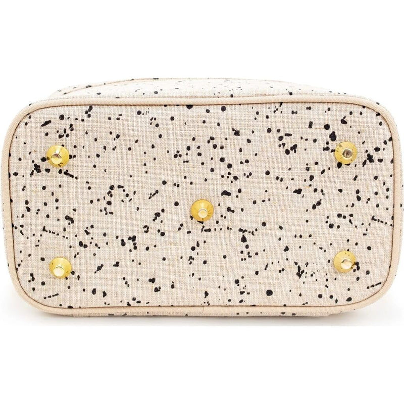 Beauty Poche - Cosmetic Bag & Makeup Organizer for Travel, Three-Tiered, Linen/Cotton Exterior, Removable Tray, Machine Washable - Ink Splatter