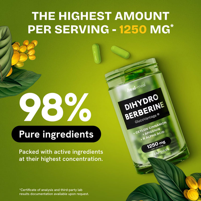 [Australia] - Dihydroberberine Supplement - Dehydro Berberine Organic - Super Berberine Supplement with Ceylon Cinnamon & R Alpha Lipoic Acid & Apigenin - Hydroberberine 120 caps (1 Pack) 1 