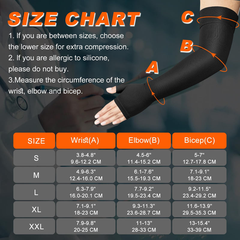 [Australia] - Hiball Lymphedema Medical Compression Arm Sleeve with Gauntlet, 20-30 mmHg Graduated Compression Full Arm Support for Women Men, Long Pressure Arm Hand Brace for Arthritis, Bursitis, Edema, Nerve Pain Black (Single) Large 