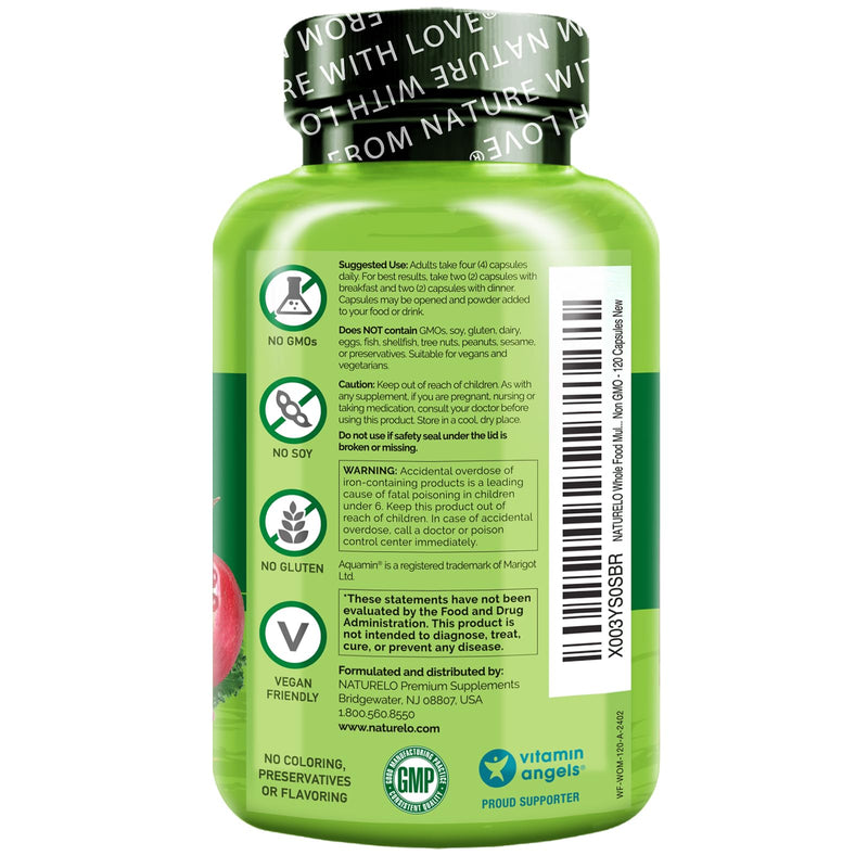 NATURELO Whole Food Multivitamin for Women - with Vitamins, Minerals, & Organic Extracts - Supplement for Energy and Heart Health - Non GMO - 120 Vegan Capsules 120 Count (Pack of 1)