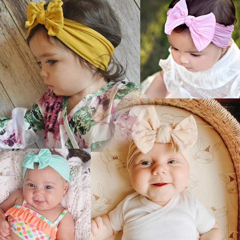 JOYOYO 16 Colors Soft Wide Turban Baby Headbands with 4.5 inches Hair Bow Headwraps for Baby Girls Infants Newborn Hair Accessories Toddlers Kids and Children Dark color