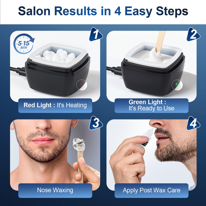 LIONVISON Men's Nose Wax Removal: Painless Hair Removal for Nose and Ears - with 100g Wax 40 Nose Hair Sticks 2 Silicone Pots - Portable Melt Machine for Home Travel Use (Black) Black