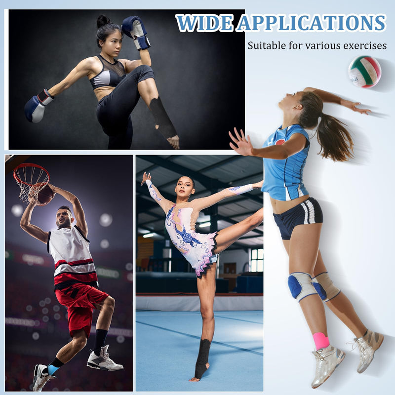 20 Pcs Kinesiology Tape for Ankle, Colorful Ankle Tape Athletic Waterproof Precut Kinesiology Taped Provides Knees Support and Stability for Ligament and Muscle (Black,Rose Red,Purple,Blue) Black, Rose Red, Purple, Blue 20