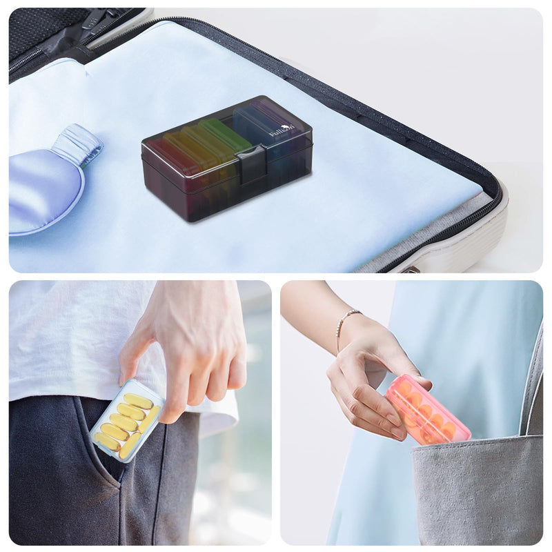 Fullicon Portable Travel Pill Organizer, One Time a Day, Black Rainbow | Each Compartment Holds 6 Fish Oils, 10 Vitamins, or 9 Capsules, Easy Fill, Secure Lock, Durable Buckle, Labels Included