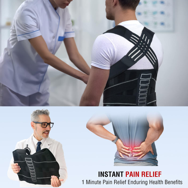 [Australia] - Back Brace Posture Corrector for Women and Men with Spine Vertical Alignment System, Lower Back Pain Relief, Back Straighter Instant Posture Corrector - Scoliosis Large (Waist 40"-47") Black 