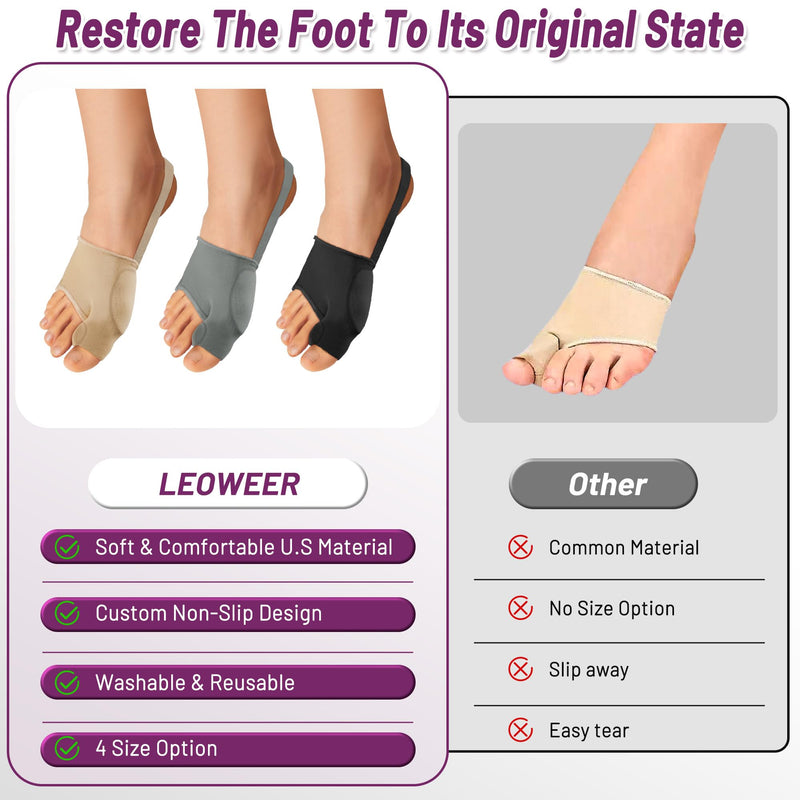 Bunion Corrector Sleeve, Breathable Bunion Big Toe Alignment Splint with Anti-Slip Heel Grip,4 Sizes,Extra Thick Gel Pads & Adjustable Straps for Hallux Valgus Comfort. XS: WOMEN 3-5 Beige