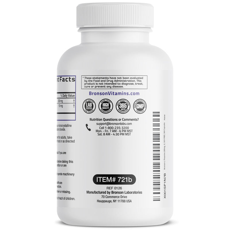 Bronson L-Theanine 200 mg with Passion Flower, Stress Support, 360 Capsules | Promotes Relaxation Without Drowsiness, Supports Healthy Mood, Non-GMO, Gluten-Free & Soy-Free 360 Count (Pack of 1)