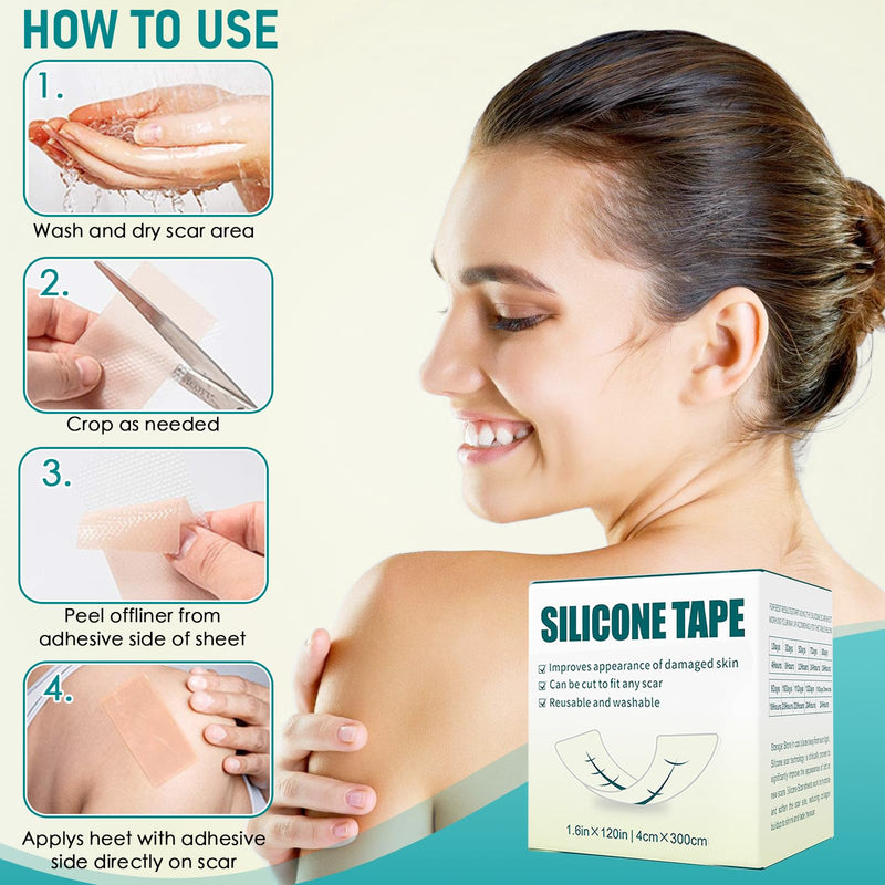 [Australia] - Silicone scar plaster, silicone plaster for scars, silicone scar tape roll, scar roller, surgical scars, silicone scar sheets for visible scar care (4 cm x 300 cm) 