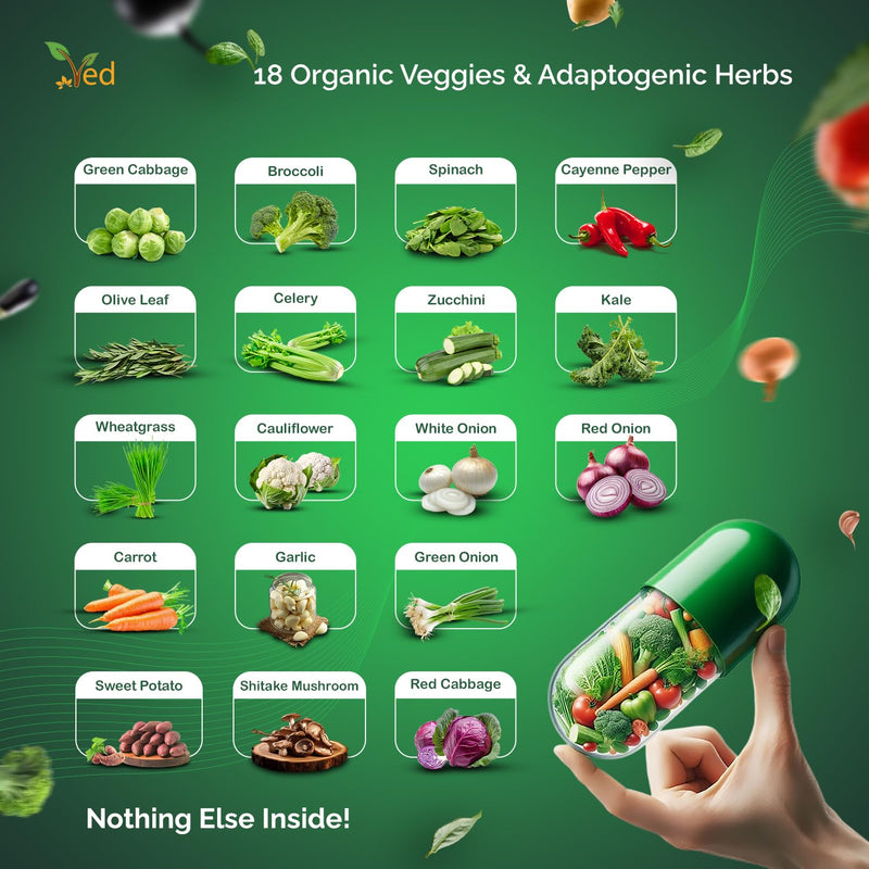VED Balance of Veggies Supplements, Fresh Superfood Formula with Vitamins and Minerals from Vegetables, 90 Vegan Capsules (Pack of 1)