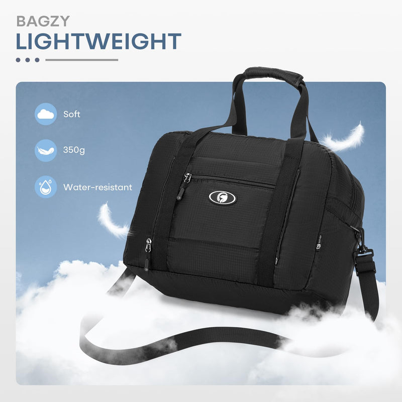 40x30x20 cm Travel Bag Foldable,Lightweight Gym Bags for Women Men,16x12x8 inch Personal Item Bag for Airlines, 25L Waterproof Travel Duffel Bags for Carry on Weekender Overnight Hospital 2pcs Black+Gray