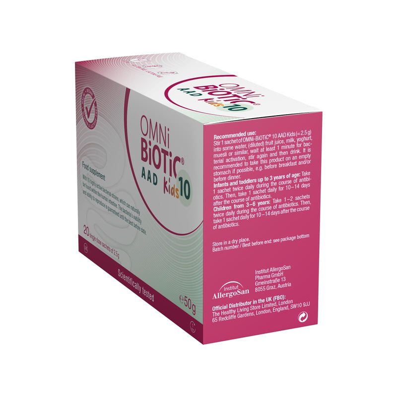 OMNi BiOTiC 10 AAD Kids | Probiotic for Kids | Easy to take | Child-Specific Formulation with Neutral Flavour | 20 Sachets | Powder | Vegan | Gluten-Free | Halal | for Daily use