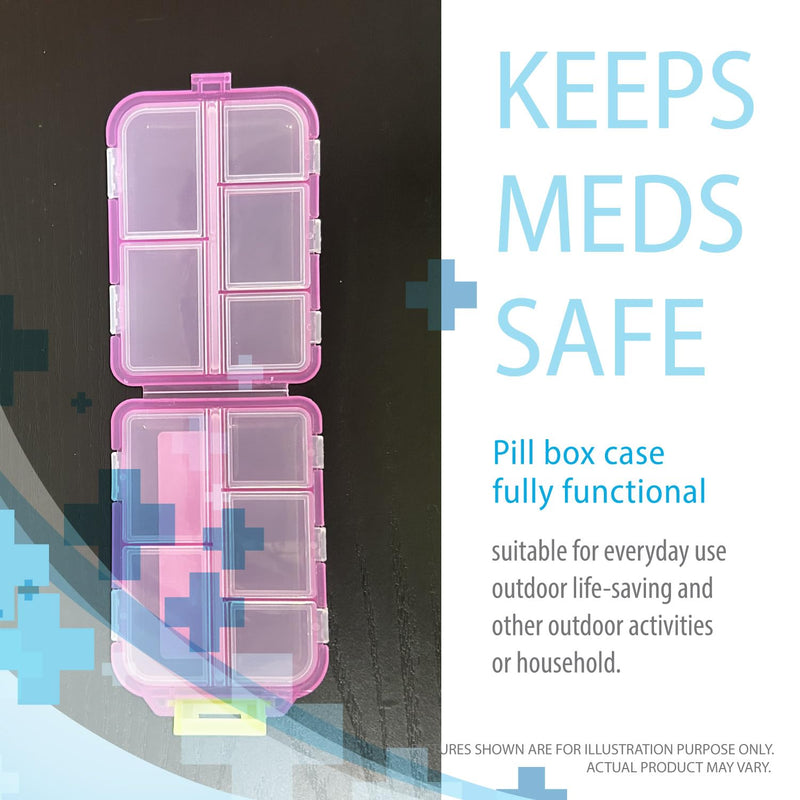 Deke Home - Portable Pill Organizer with 10 Large Compartments & 14 Medication Labels, Daily Pill Box for Vitamins, Supplements & Medicine, Portable Travel Case (Pink) Pink