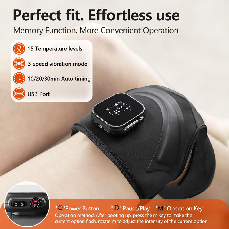 Cordless Knee Massager with Heat Vibration, Heated Electric Knee Brace Massager for Pain Relief, Muscle Relaxation, 3 in 1 Knee Warmers Wrap for Shoulder Leg Elbow, 4 Motors, Heating Pad