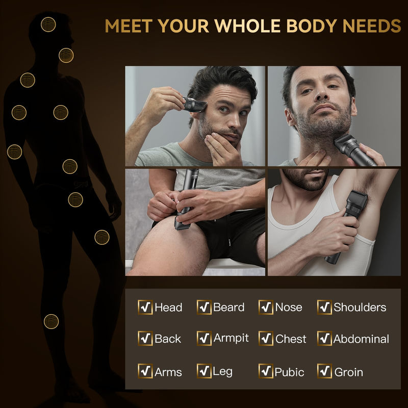 [Australia] - Beard Trimmer for Men - 42 Adjustable Length Settings Hair Clippers, Professional Body Hair Trimmer for Men Precision Facial Hair Trimming IPX6 Waterproof Nose Trimmers LED Display Mustache Trimmers Black 