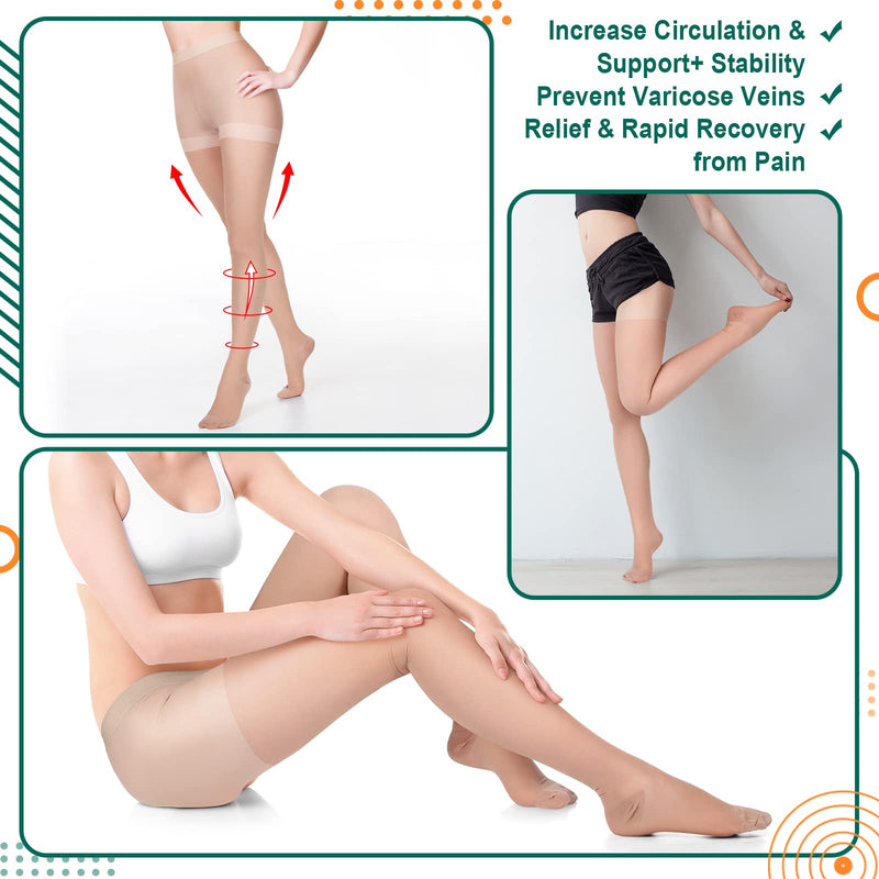 [Australia] - 3 Pairs Sheer Compression Pantyhose 20-30 mmHg Sheer Compression Stockings Graduated Sheer Compression Tight for Women Nude L Size 