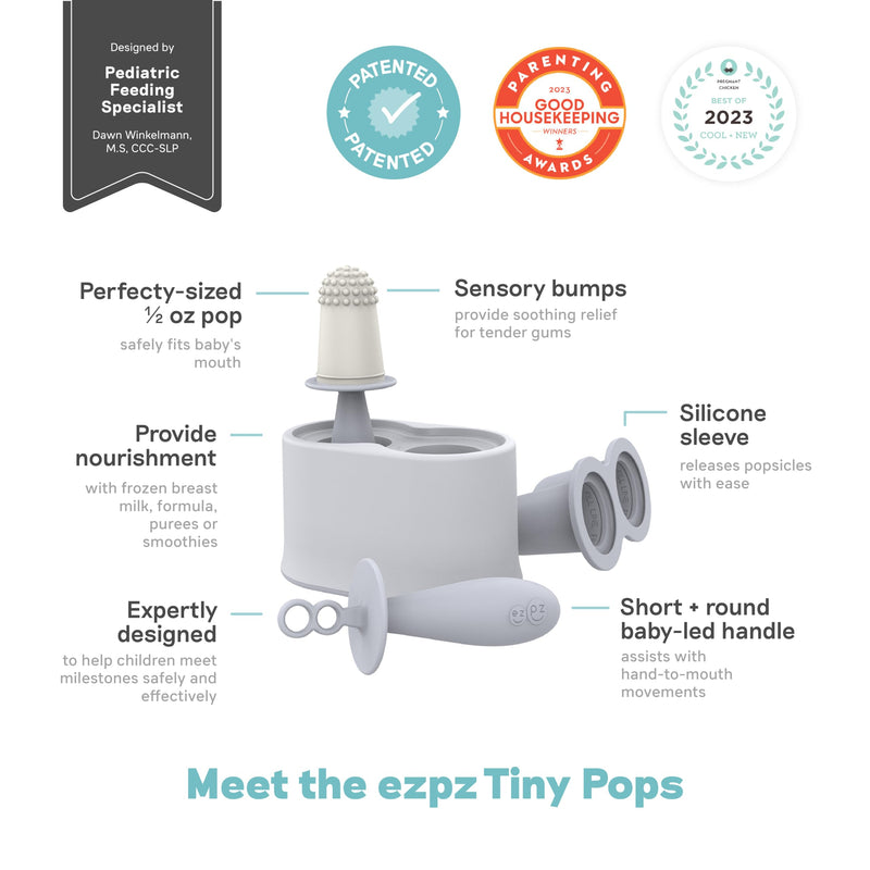 [Australia] - ezpz Tiny Pops (Pewter) - Popsicle Mold Set with Wands for Infants 4 Months + - Two Pack - Baby Essentials Mold Set with Wands (2-Pack) 