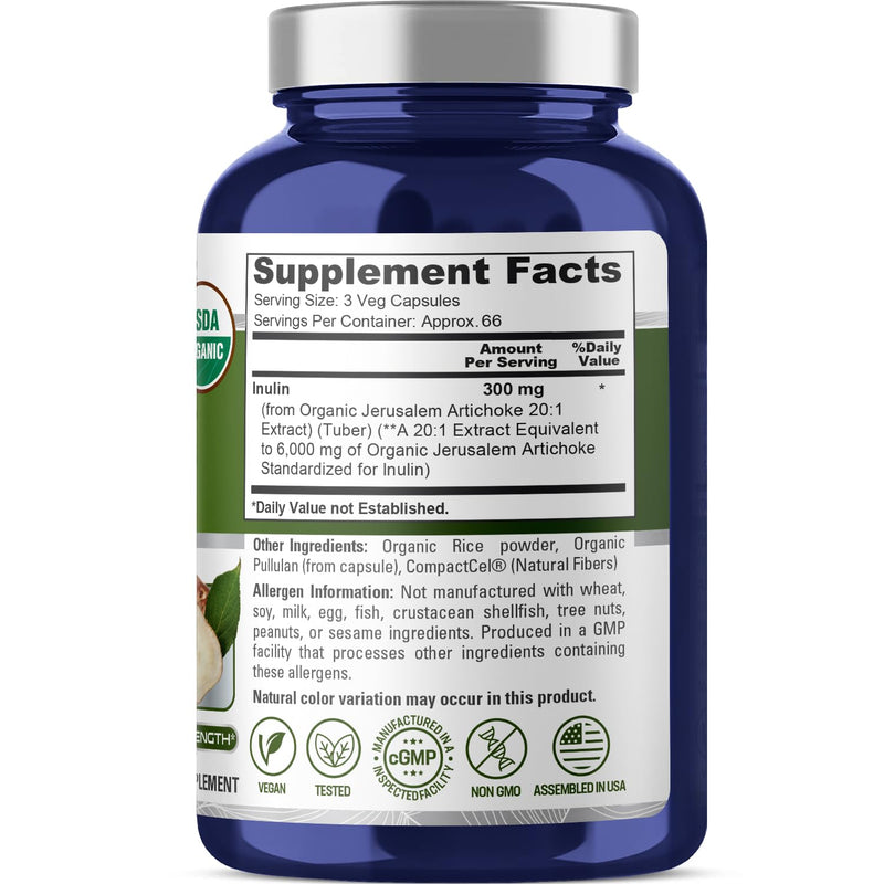 [Australia] - NusaPure Inulin Powder 20:1 Extract, 300 mg Equivalent to 6,000mg | 200 Veggie Capsules |USDA Organic and Non-GMO Supplement 
