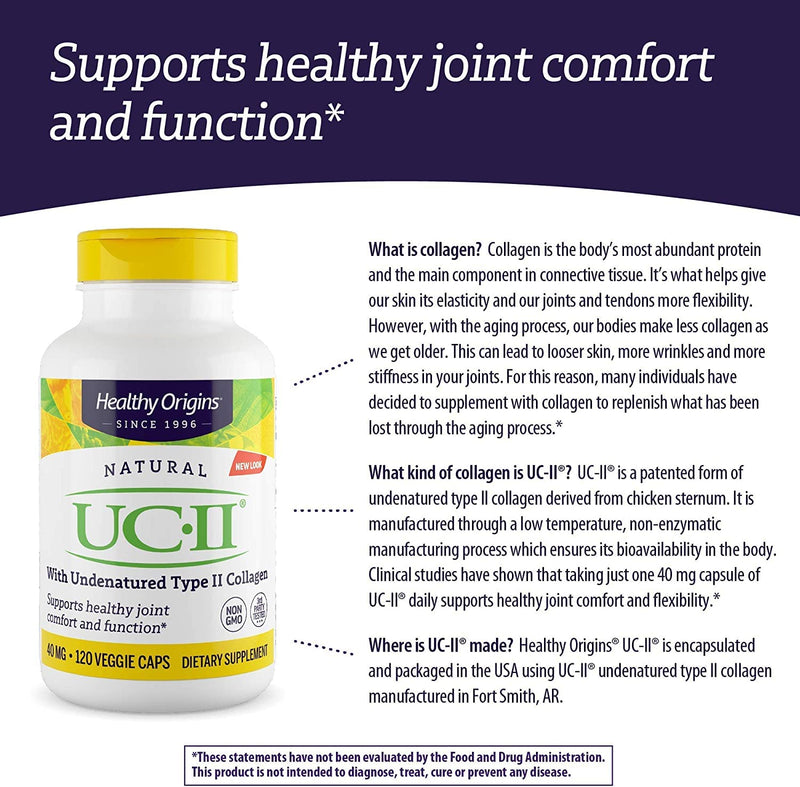 [Australia] - Healthy Origins UC-II, 40 mg - Premium Collagen Supplement for Joint Health, Mobility & Flexibility - Undenatured Type II Collagen - Gluten-Free & Non-GMO Supplement - 120 Veggie Caps 120 Count (Pack of 1) 