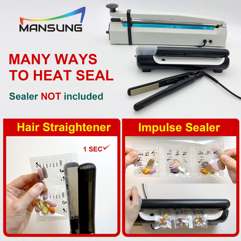Mansung S Heat Seal Pill Bag pouche Pack Sealed for Medicine Funnel Tray Loading AM PM Organizer Electronic Dispenser kit Daily Sealing Filler Vacuum Vitamin omnicell sorter Paper (S 700 Bags/Week) S 700 Bags/Week