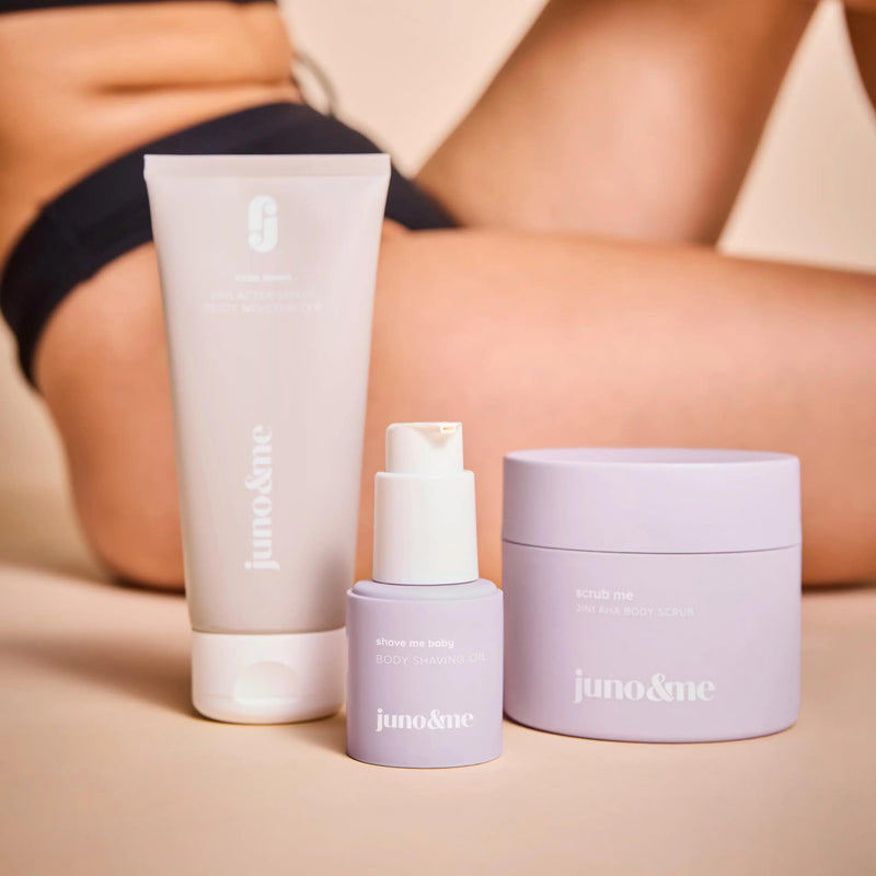 [Australia] - juno & me – Body Shaving Oil: Shaving oil for a close & smooth shave - 2-in-1 effect through care while shaving - helps with razor bumps & razor burn - almond oil & aloe vera - vegan body care - 60ml 