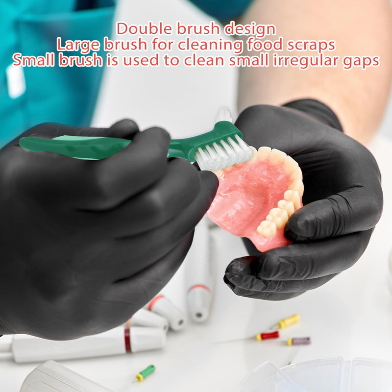 [Australia] - Qianyu 2 pieces hard denture brush, portable denture toothbrush set, double-sided denture brush, denture cleaning brush for dentures, rubber handle, ergonomic for denture care 