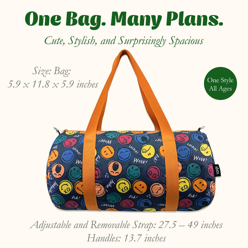 LOQI SMILEY Boys and Girls Recycled Weekender, Duffle Bag, Travel Carry-On Bag, Overnight Bag