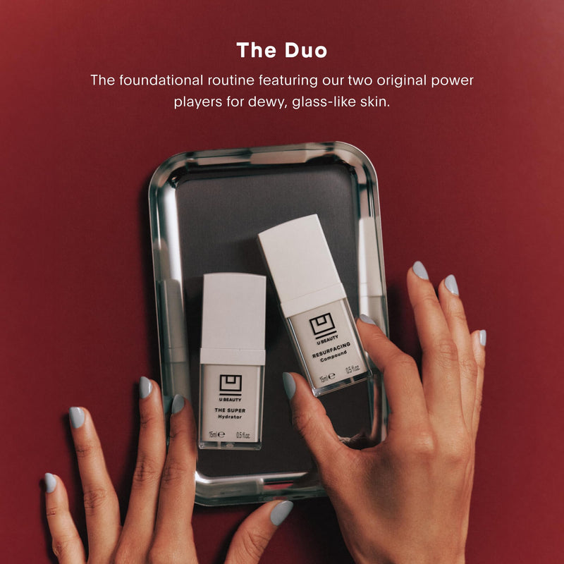 U Beauty Duo - Resurfacing Compound & Super Hydrator Set - 2x 0.33 fl oz | Moisturizing face serum, Vitamin C & E, retinol, hyaluronic acid, trial size, for smooth, hydrated and softer skin 0.33 Ounce (Pack of 1)