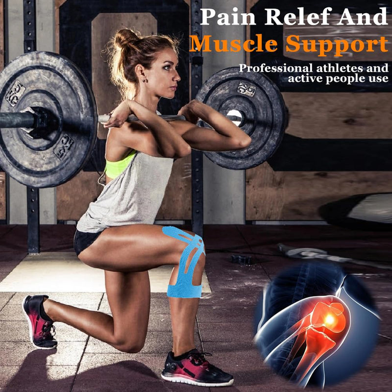 12PCS Kinesiology Tape for Knees with 10PCS Sport Tape Strips, SEILETOO Waterproof & Breathable Elastic Kinesiology Athletic Tape, Sports Support Tape Knee for Muscle Pain Relief and Joint Support