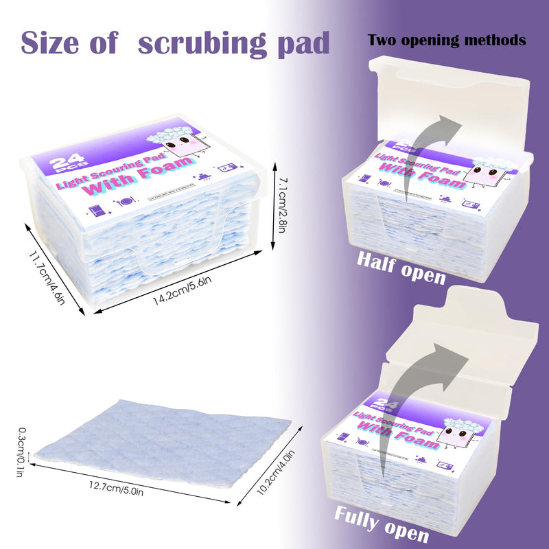 [Australia] - 24 Pack Light Scouring Pad with Foam, Triple Cleaning Scrub Pad Singles Heavy Duty Household Non-Scratch Abrasive Hand Pad Multi Surface Magic Sponge Eraser Sheets for Home Surfaces Indoor Cleaning 24 PCS 