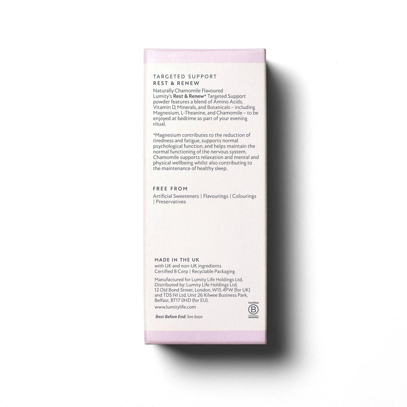 Lumity Rest & Renew Magnesium for Sleep, Magnesium Glycinate, Bisglycinate & Glycine Supplements with L Theanine, Amino Acids & Chamomile for Relaxation & Sleep Quality for Sleep Aid (14 5g Sachets)