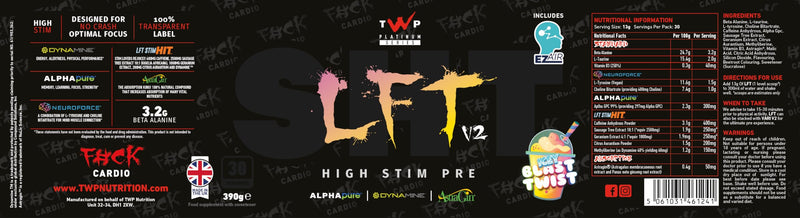 TWP Nutrition Platinum Series LFT V2, High Stim Strong Pre Workout, 390g and 30 Servings, 9 Great Flavours (ICY Blast Twist) Icy Blast Twist