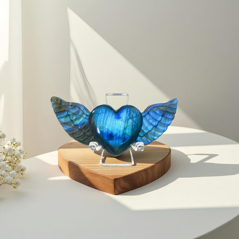 Labradorite Heart Crystal Heart Labradorite Stones Heart Crystal Healing Crystal Crystal Heart with Wings