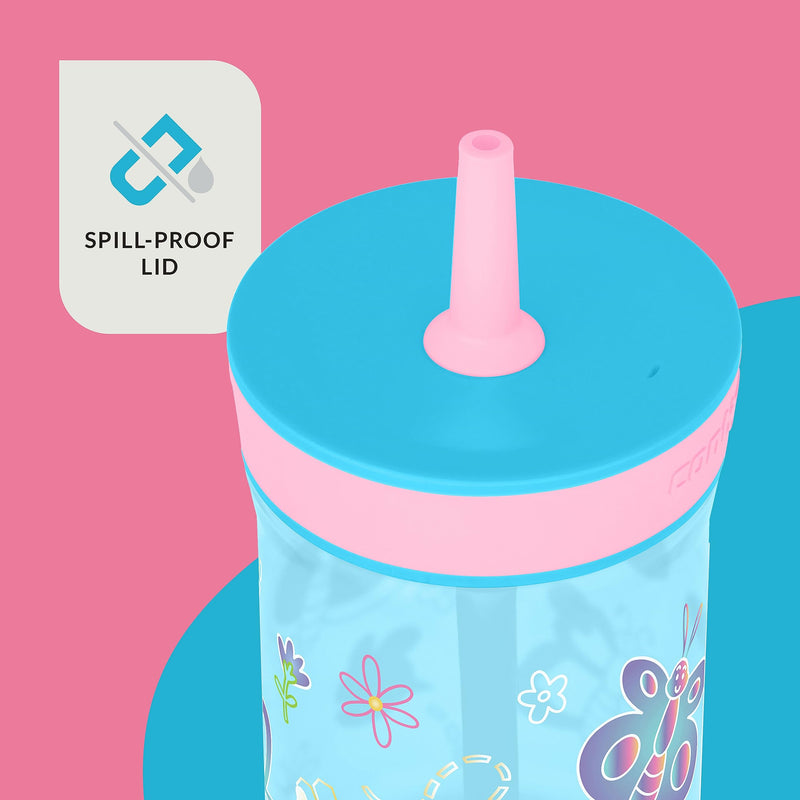 [Australia] - Contigo Kids’ Leighton Straw Tumbler with Spill-Proof Lid, 14oz., 2 Pack, Blue Raspberry & Azalea 14 Ounce 