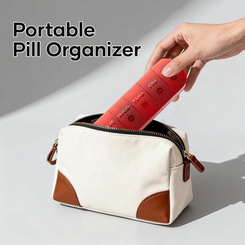 2 Layers Weekly Pill Organizer 2 Times a Day, Travel Medicine Pill Organizer, Pill Box Case 7 Day AM PM, Pill Container for Vitamins, Fish Oil, Supplements and Medication, Red